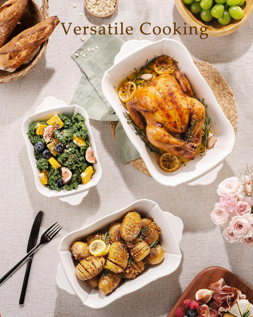 Ceramic Casserole Dishes Set of 3, Embossed Relief Baking Dishes Set