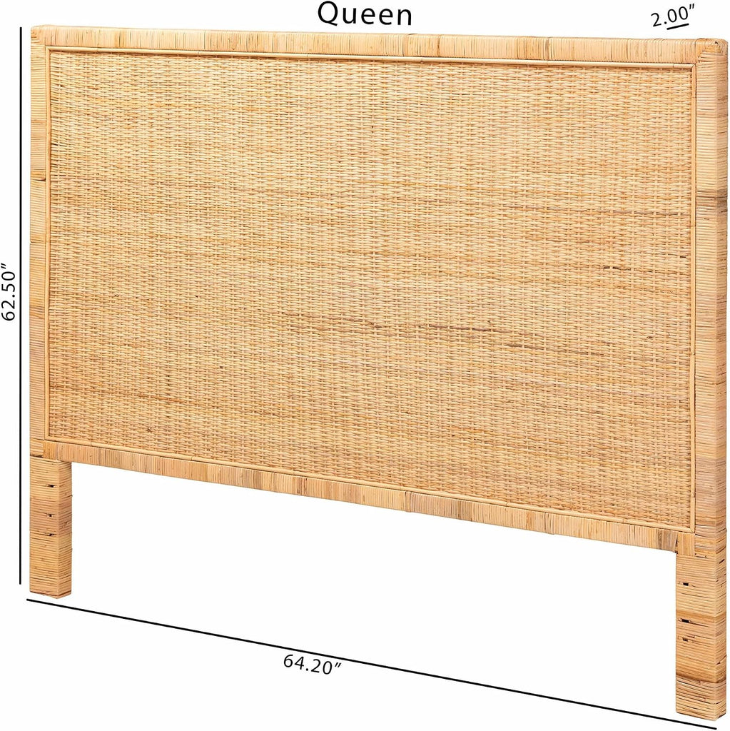 Bohemian Natural Rattan and Mahogany Wood King Headboard