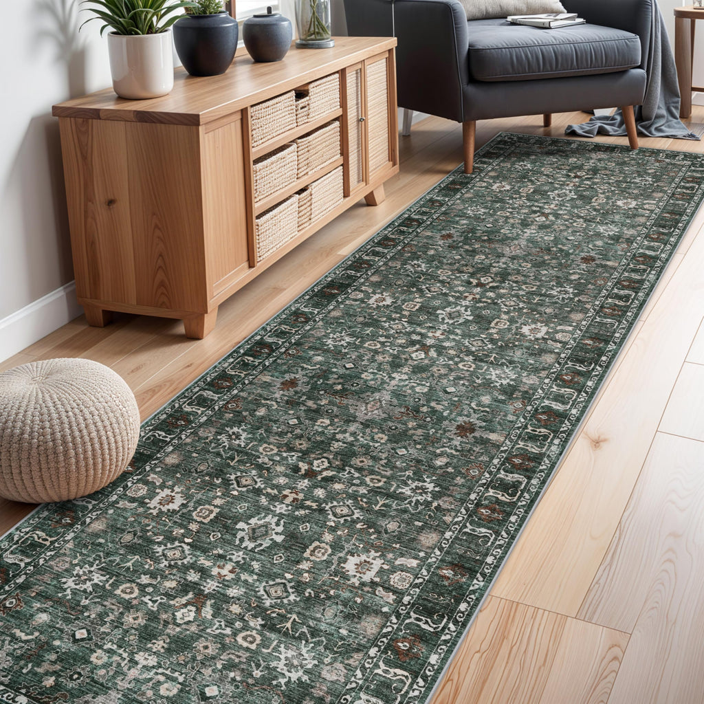 Green Washable Runner Rug: 12ft Runners s Soft Non Slip