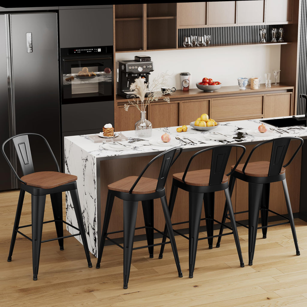 Swivel Bar Stools 30 inch Metal Swivel Bar Height Barstools Set of 4 Modern Farmhouse Bar Chairs with High Backs and