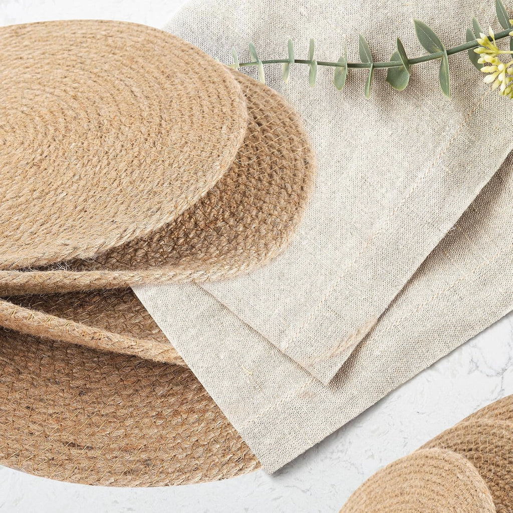 11.8 Inch Round Jute Placemats - Boho Rustic Woven Table Mats, Heat Resistant & Easy to Clean, Handwoven - Set of 6