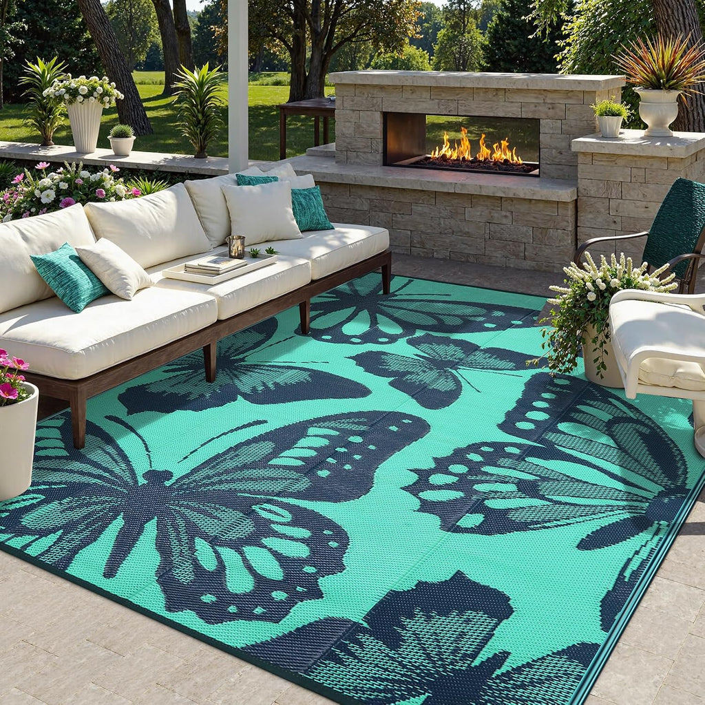 Outdoor Rug Waterproof 8x10 ft, Patio Plastic Straw Rugs for RV Camping, Reversible Mat Outside, Indoor Outdoor Large
