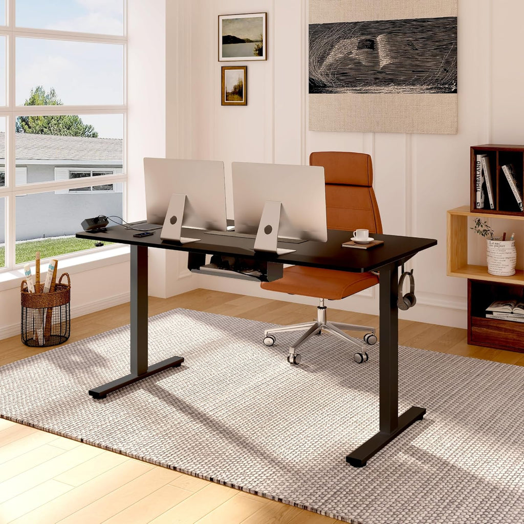 EN2 55"x28" Standing Desk with Power Strip Bundle, Black | One-Piece Desktop, Easy-Access Clamp Power Strip Bundle