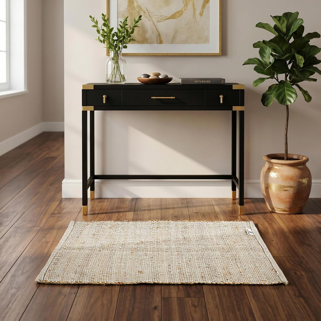 Jute Cotton Door Mat 2x3 ft Rectangle Hand Woven Natural Farmhouse Rugs, High Traffic Area - Rustic Vintage Bohemian