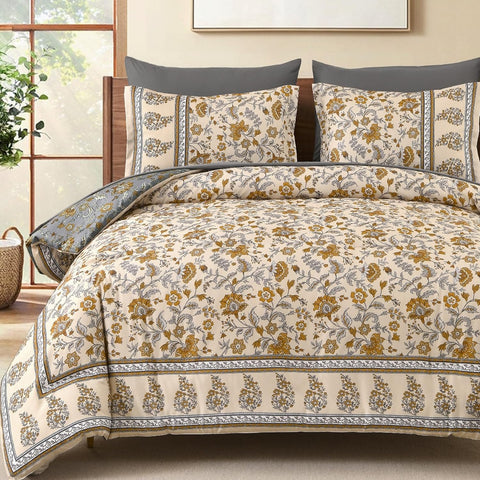Dinjoy Boho Comforter Set Queen,Beige Brown Bedding Paisley Floral 7 Piece Bed in a Bag Reversible Lightweight