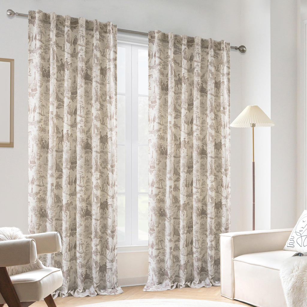 100% Blackout Curtains Toile Linen Back Tab, W52xL84, Beige