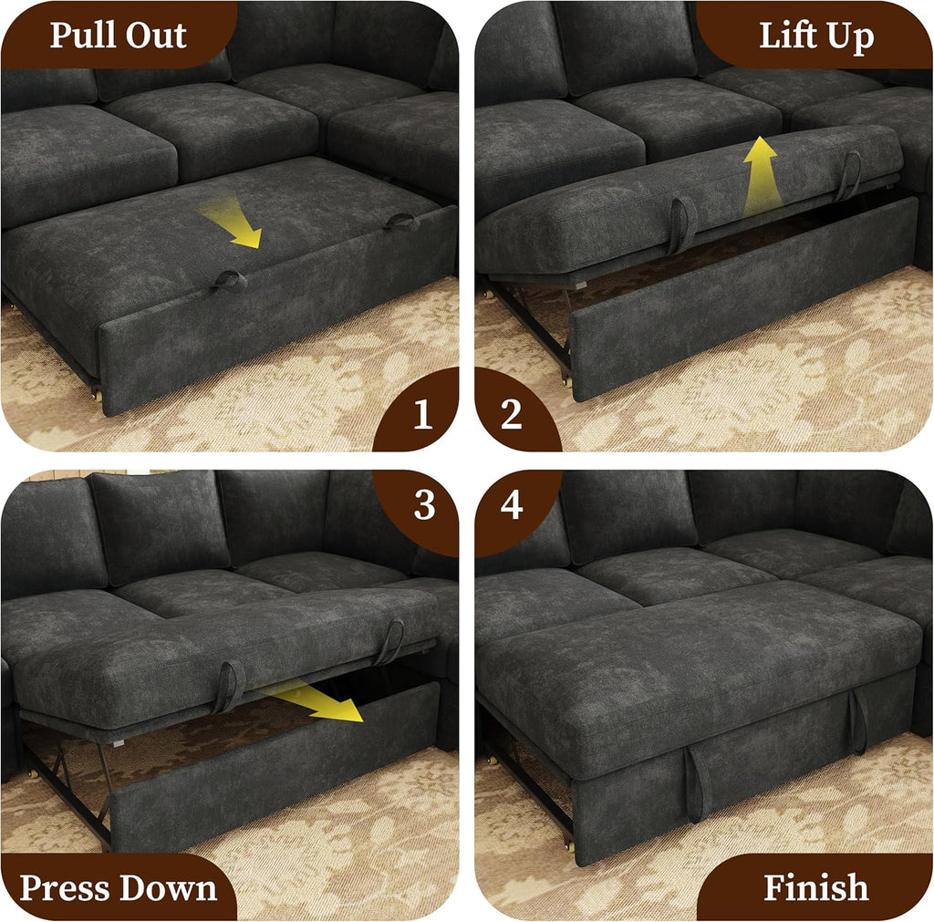 83.5" Sectional Sleeper Sofa with Pull Out Couch, Modern 5 Seat L Shaped Modular Couch
