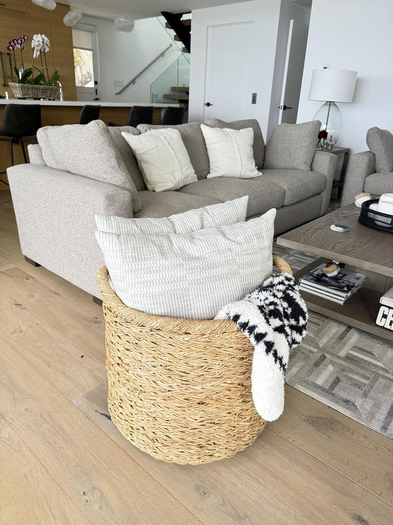 Large Decorative Seagrass Storage Basket, Handmade, Seagrass Basket, Living Room, Blankets, Toy Bin, Extra Storage