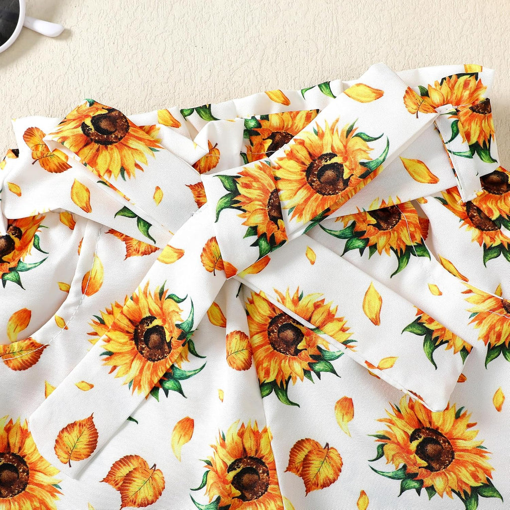 Toddler Baby Girl Summer Clothes Set Cute Asymmetrical Bow Sleeve Top & Pocket Shorts 2 Piece Outfit Casual Clothes
