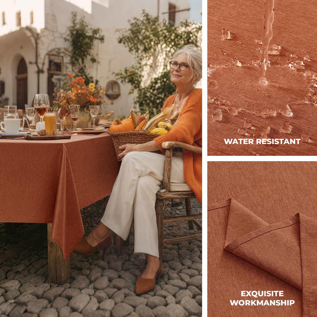 Fall Linen Textured Tablecloth Rectangular Burnt Orange, 60"x144"