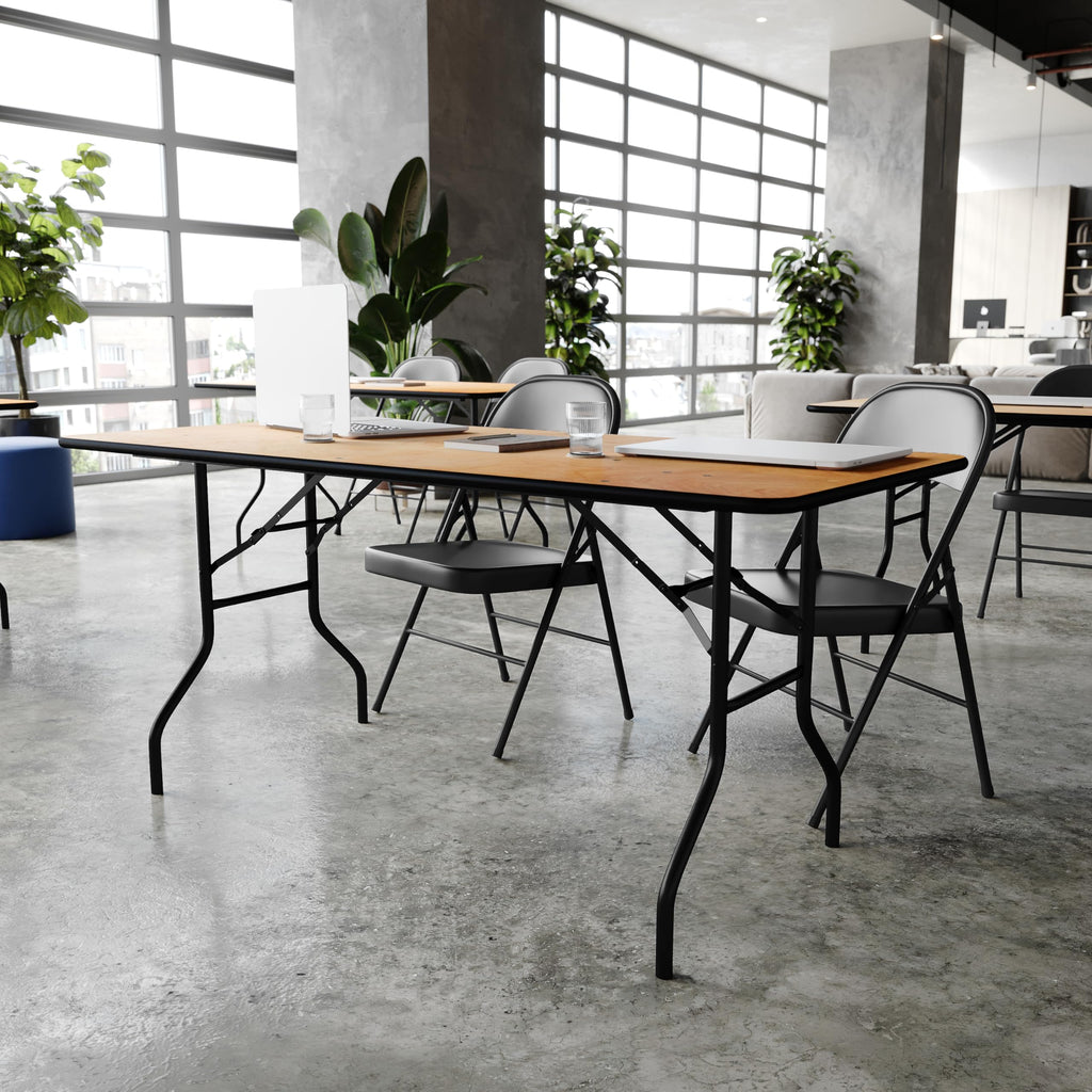 6 ft Wood Folding Banquet Table with Clear Coated Finish, 72" x 30"