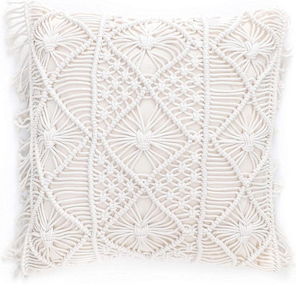 Macramé Pillow Cover- Set of 2 Boho Cushion Cover 100% Cotton Decorative Fringe Pillow Cover Boho Home Decor