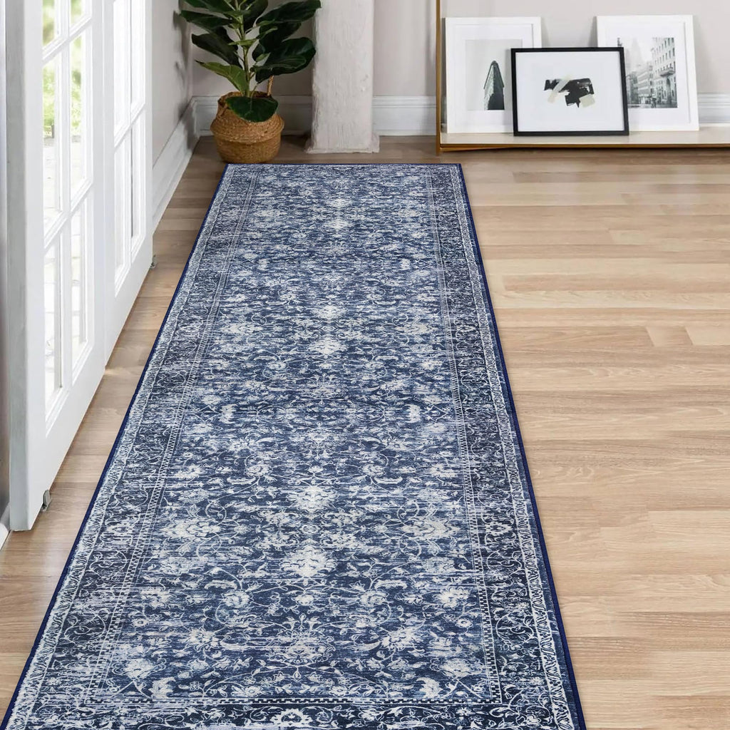 2x8 ft Runner Washable Runner Non-Slip Rug, Blue
