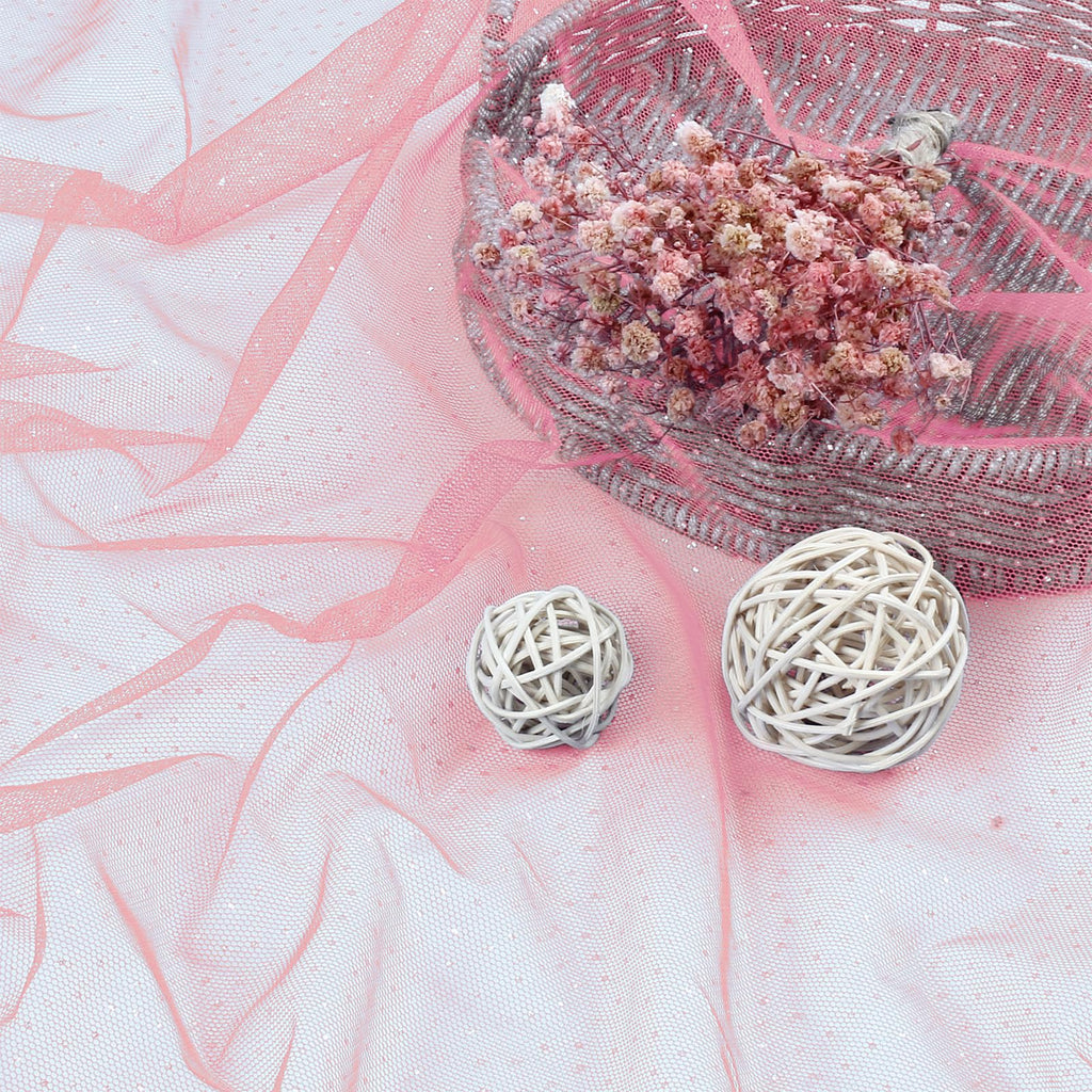 1 Yard Pink Glitter Tulle, 60 Inch Iridescent Sequin Netting