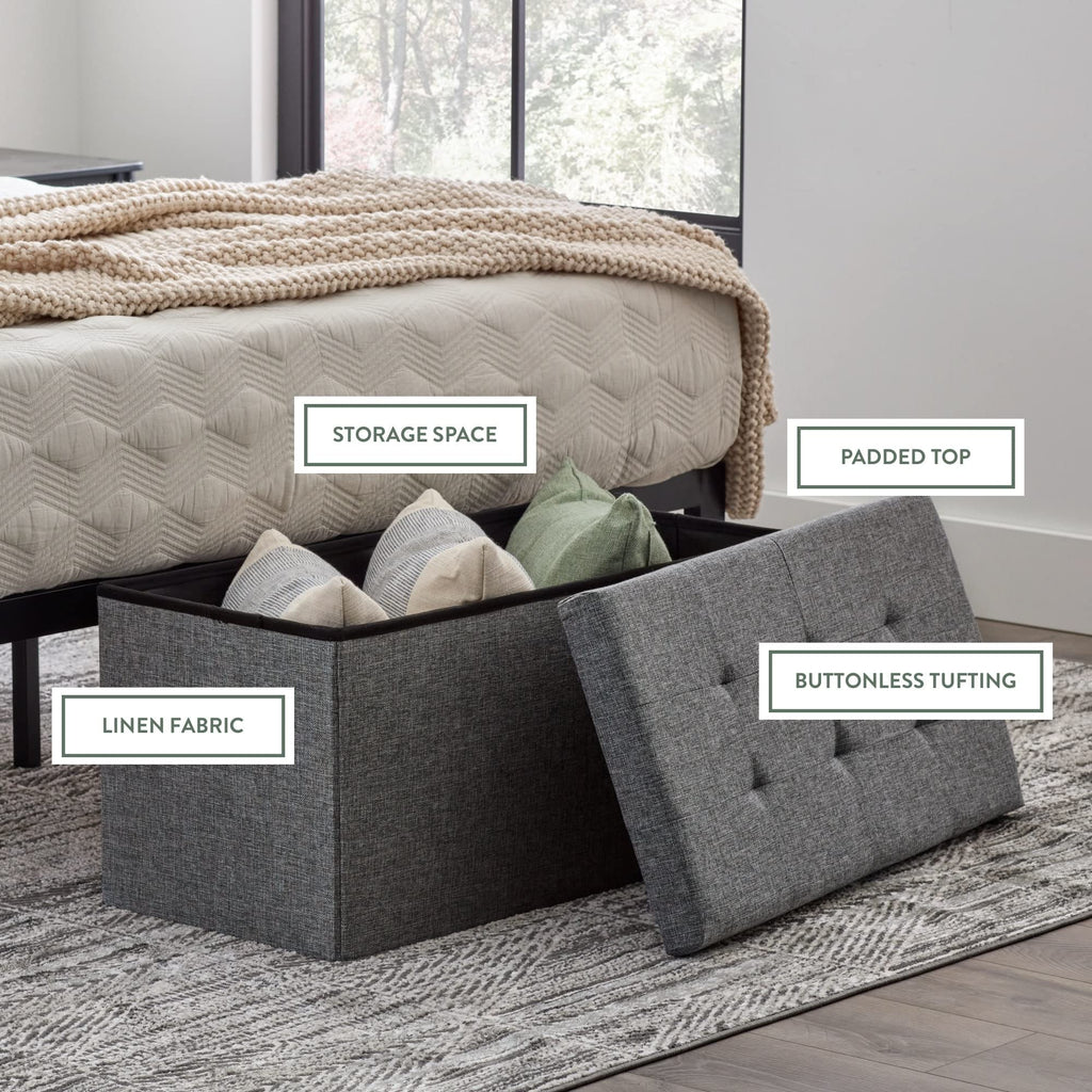 30 Inch Rectangle Storage Ottoman - Buttonless Tufted Ottoman -Foot Rest-Holds 330 lbs, Grey