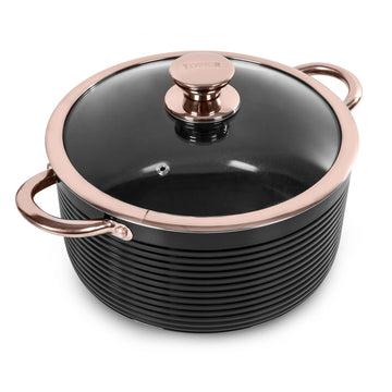 Linear Casserole Dishwith Easy Clean Non-Stick Ceramic Coating, Aluminium, Black and Rose Gold, 24 cm