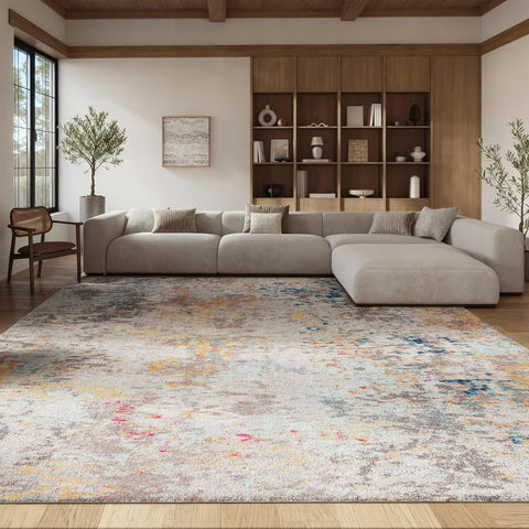 Madison X-Large Area Rug - 12' x 15', Grey & Gold, Modern Abstract Design, Non-Shedding & Easy Care