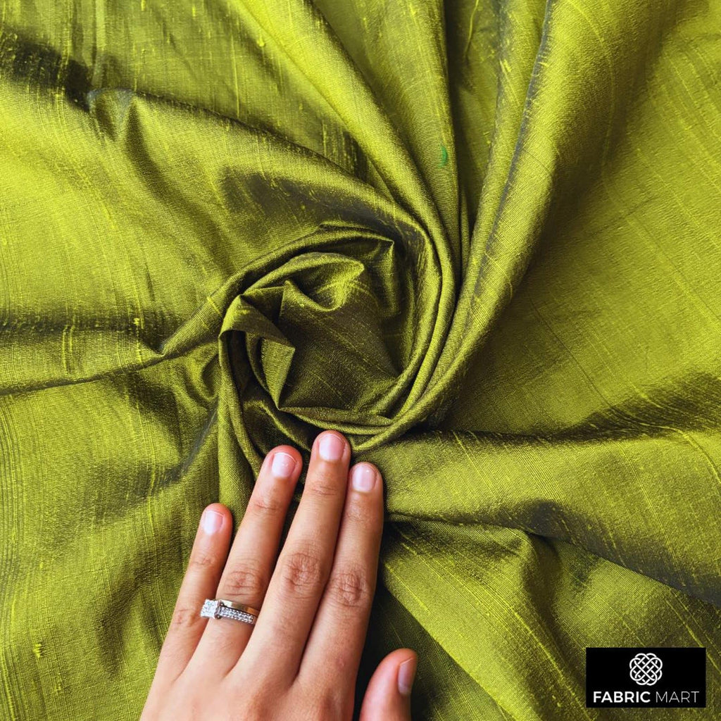 Mart Direct Olive Green Silk Dupioni Fabric By The Yard, 1 Yard 41 inches Width Slubbed Dupioni Silk Solid Color