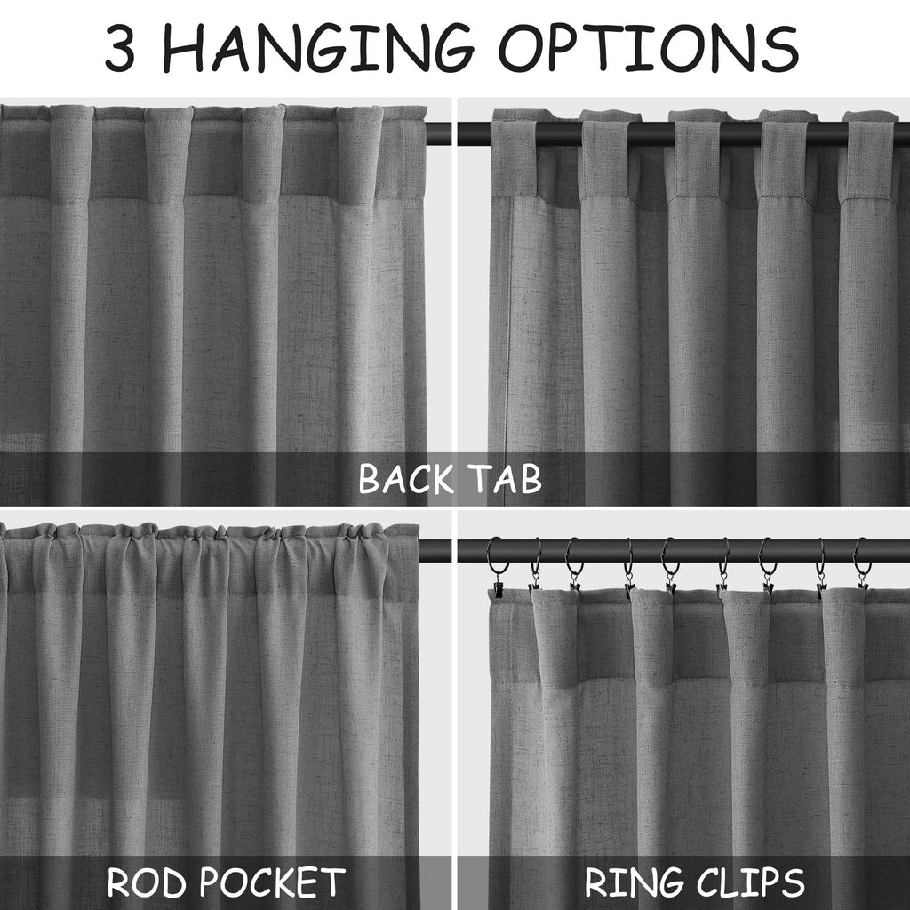 Dark Grey Linen Extra Long Curtain 108 Inches Long 2 Panels Set Back Tab Drapes Lively Farmhouse Light Filtering Semi