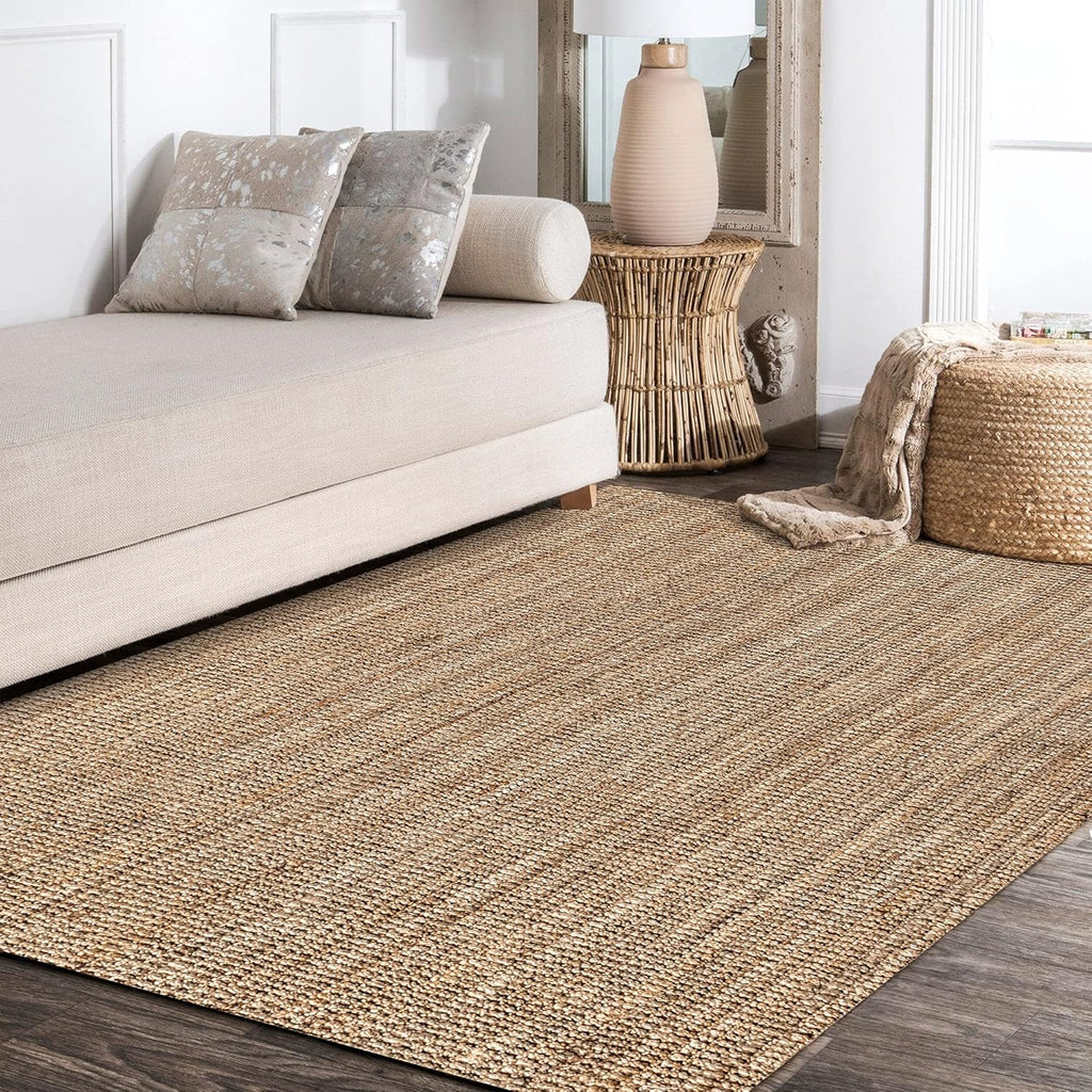 Pata Hand Woven Chunky Jute Natural Area Rug, 9x12, Bohemian, Rustic, Cottage, Easy-Cleaning