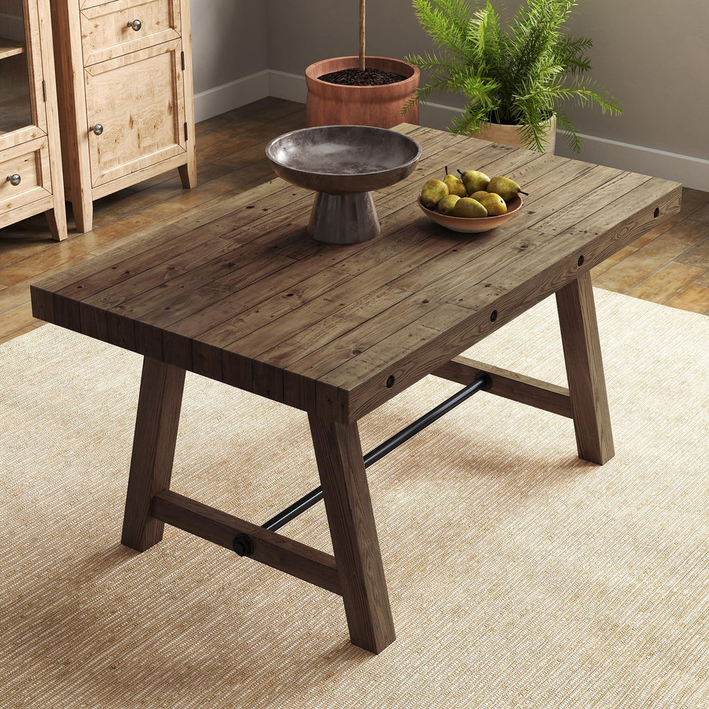 Rustic Farmhouse Dinning Table, Reclaimed Solid Wood Kitchen & Dining Room Table for 4-6 People, 59" Wooden
