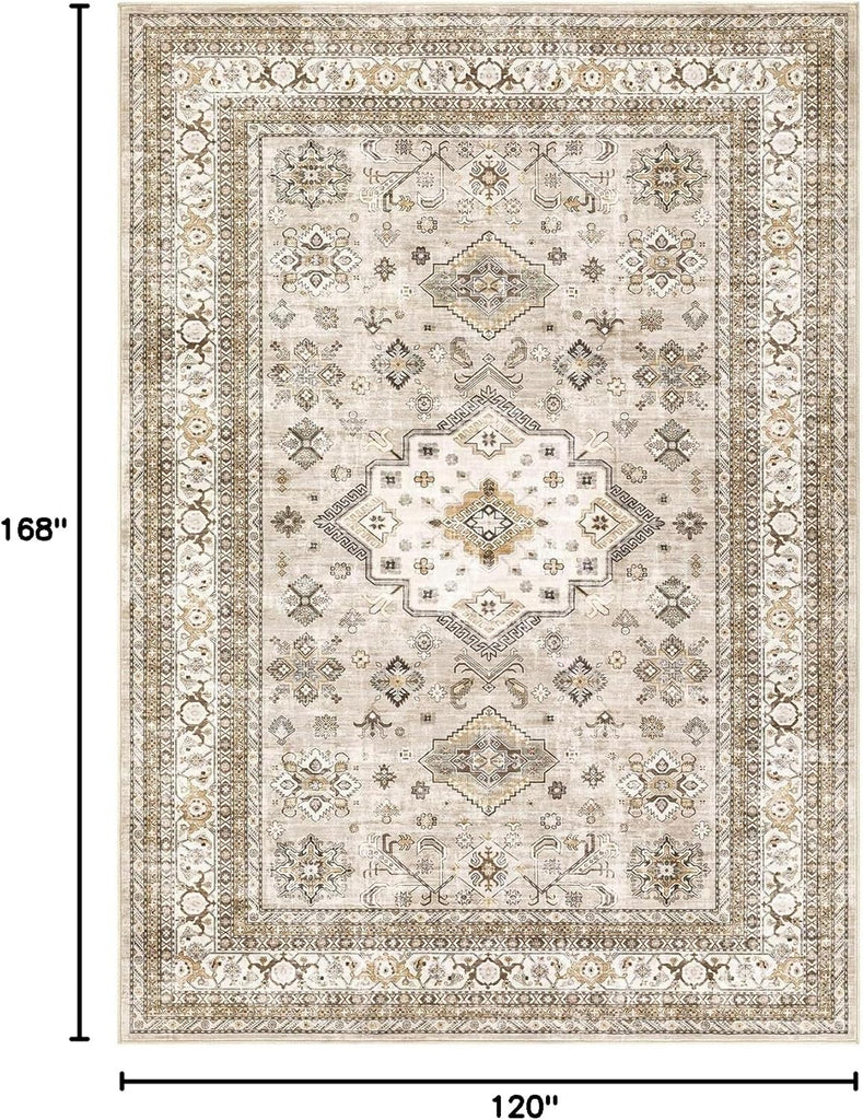 10x14 Area Rug, Washable, Traditional, Beige