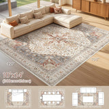 Area Rug Living Room Rugs - 10x14 Washable Boho Rug Vintage Oriental Distressed Farmhouse Large Thin