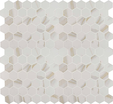 Calacatta White Hexagon Porcelain Mesh Mounted Mosaic Tile Flooring