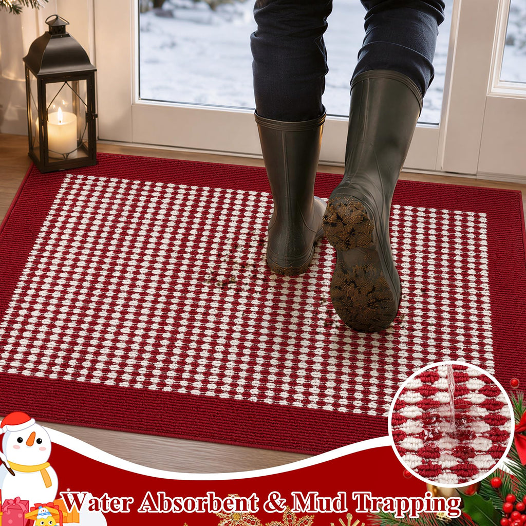 Christmas Indoor Doormat Washable Red Muddy Rugs for Dogs 32"x48"