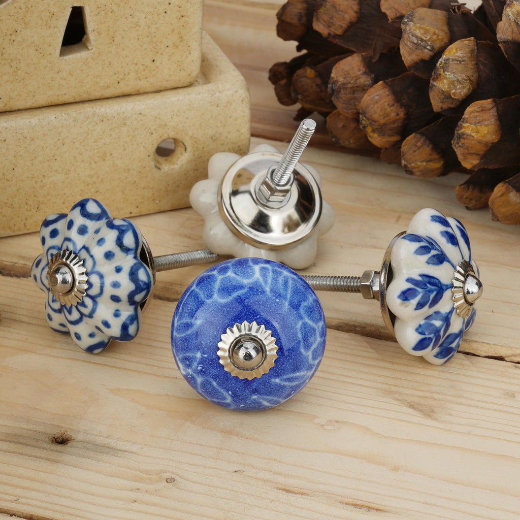 Set of 20 Ceramic Knobs Colorful Blue Cabinets Cupboards