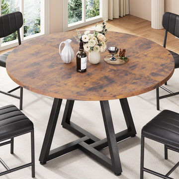 Round Dining Table Kitchen Dining Room Circle Dinner Pedestal Table for 4, Space Saving Wood Kitchen & Dining Room