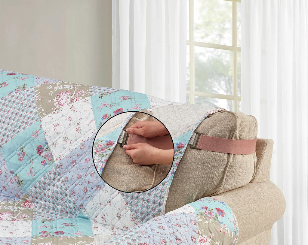 Blue & Green Roses Couch Large Recliner Slip Cover