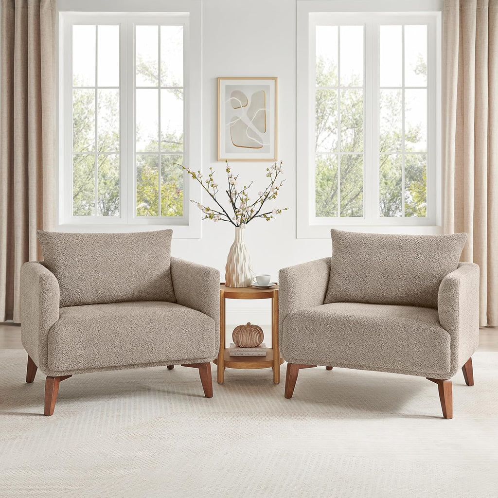 Oversized Accent Chair Modern Boucle Armchair - 37" Wide Accent Chair with Solid Wood Legs, Camel Upholstered Lounge
