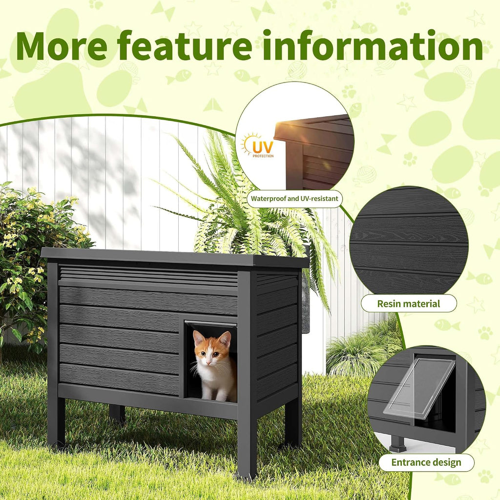 Outdoor Cat House Weatherproof, Black