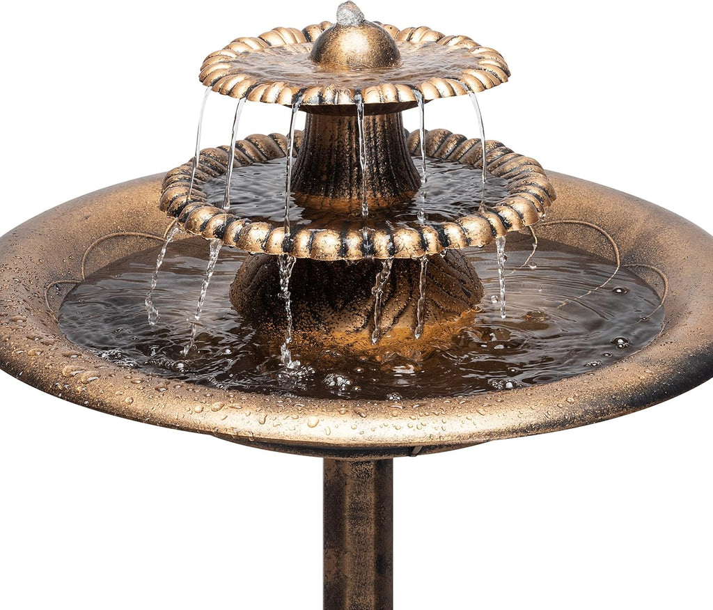 35” Tall 3-Tier Pedestal Water Fountain with Birdbath in Vintage - Outdoor Garden Fountain Decoration, Bronze