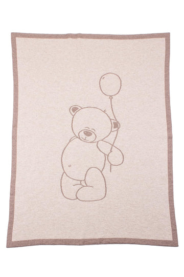 Unisex 100% Cashmere Teddy Bear Baby Blanket - Natural Multi