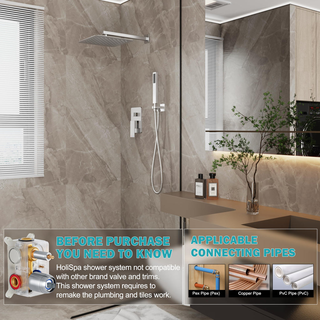 12" Rain Shower System with Handheld & Valve, Brushed Nickel