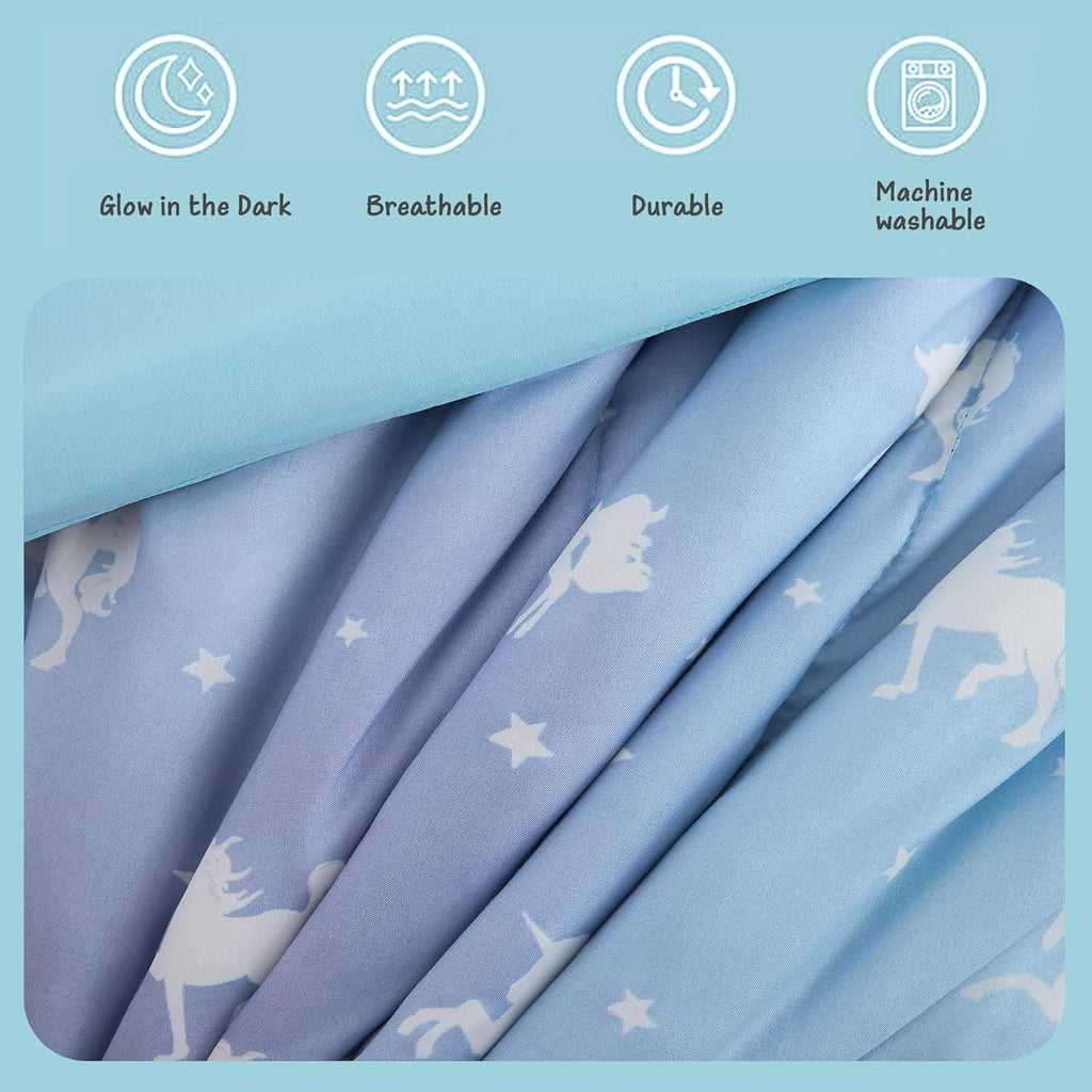 Kids Comforter Set Full for Girls, Glow in The Dark Unicorn Bedding Set 1 Comforter, 1 Decor Pillow, 2 Pillow Shams
