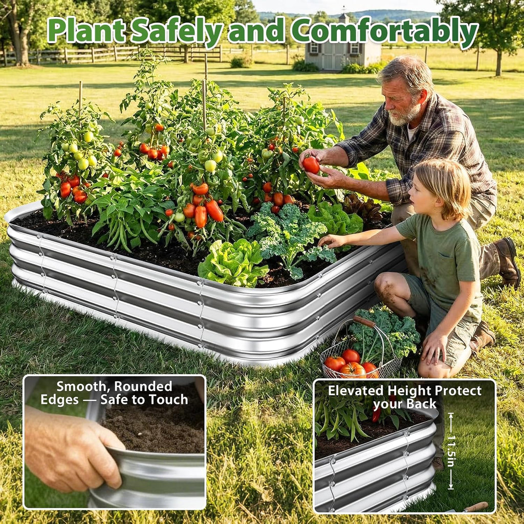 Square Galvanized Raised Garden Bed 4x4 ft - Heavy Duty Metal Planter Box for Vegetables & Flowers,Herb- 12" Deep