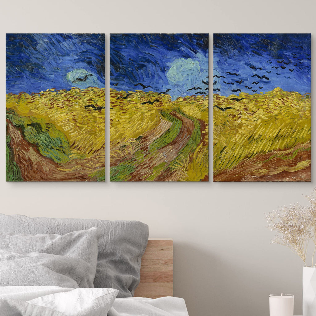 Canvas Print Wall Art Set Wheat Field with Crows by Vincent Van Gogh Nature Wilderness Illustrations Fine Art