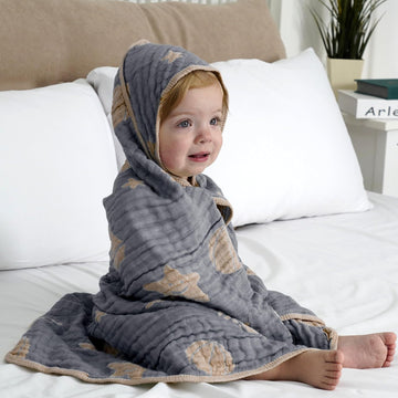 Muslin Baby Beach Bath Towel Hooded Organic Cotton Blend Deep Ocean