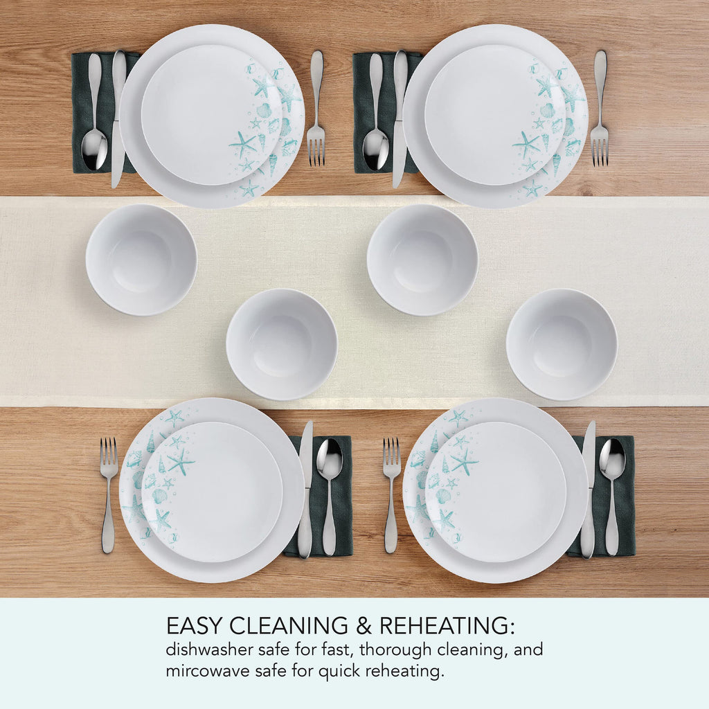 Tahiti Coastal 12 Piece Dinnerware Set, Service for 4, Multicolored Stoneware Plates and Bowls with Vibrant Coastal