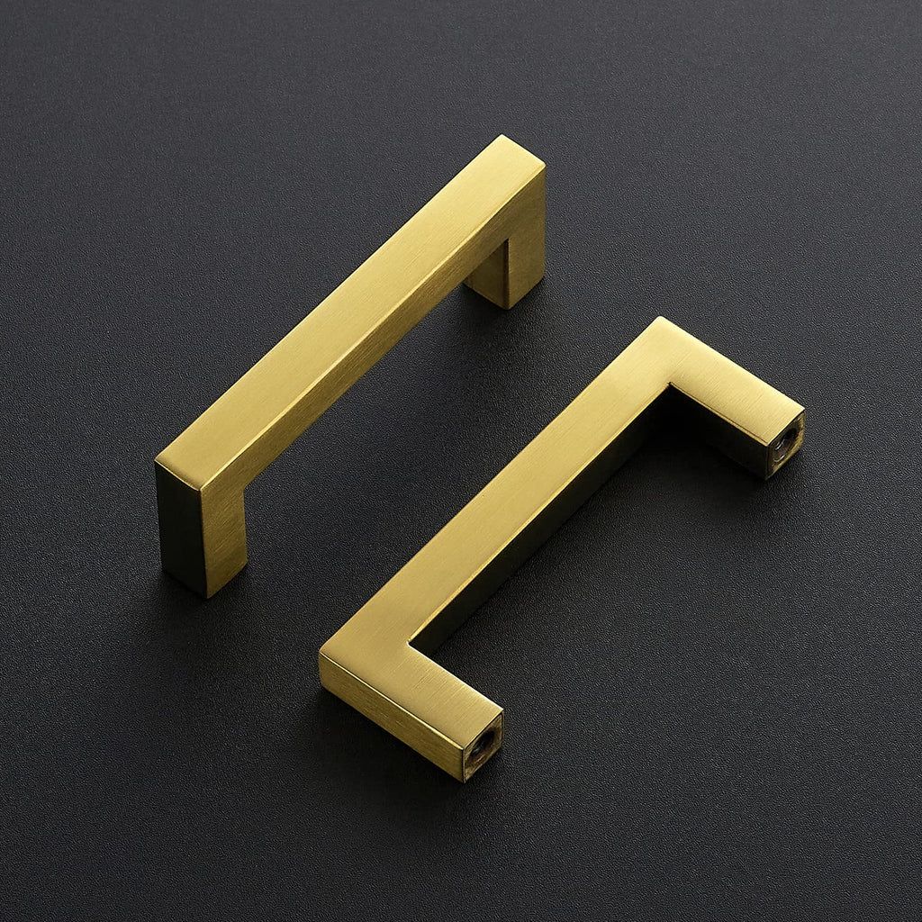 Brushed Brass Square Cabinet Handles & Pulls,3-1/2 Inch,18 Pack