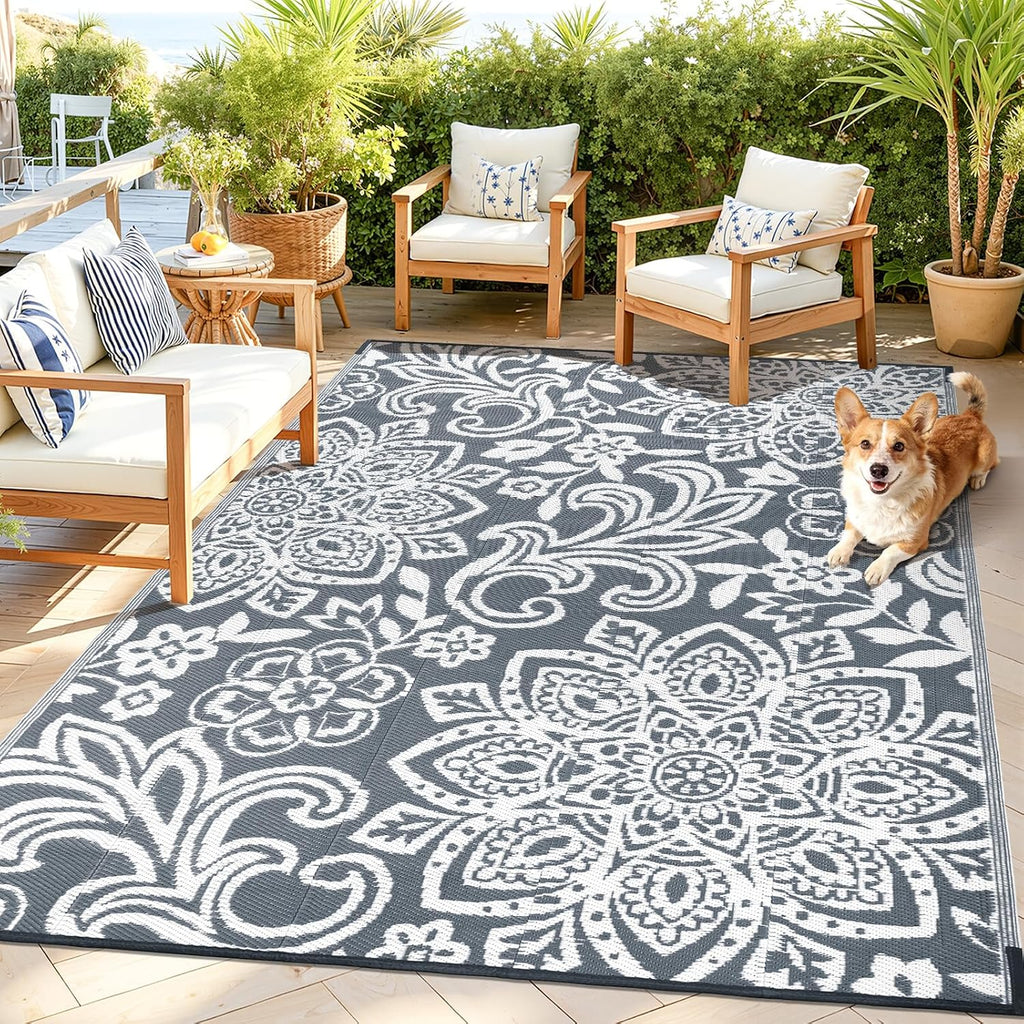 Waterproof Outdoor Rug - Reversible Mandala Outdoor Plastic Straw Rug, Durable Foldable Patio Rug for RV