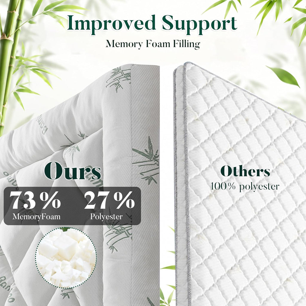 3 inch Memory Foam Mattress Topper Queen Size - Viscose Made from Bamboo Cooling Air Layer for Hot Sleepers,Thick
