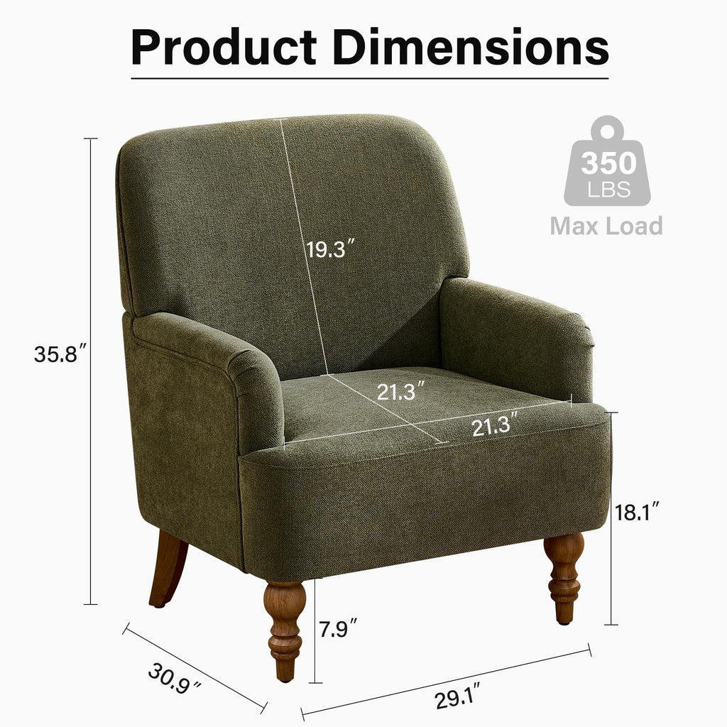 Modern Wingback Accent Chair, Upholstered Fabric Living Room Armchair with Wood Legs, Single Sofa Lounge Chair &