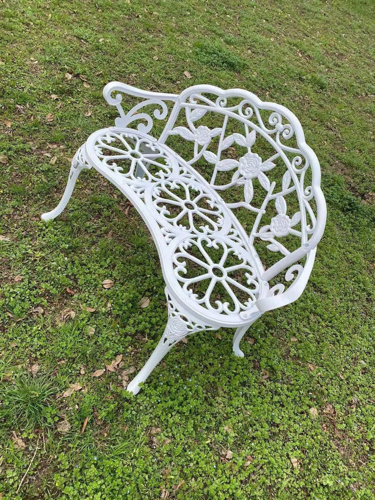 Balcony Bench Double Seat, Anti-Rust Cast Aluminum Patio Garden Bench for Park Yard Outdoor Furniture White.1