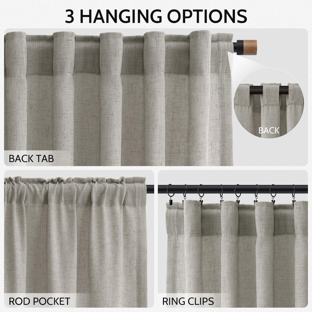 Silver Grey Linen Curtains 120 Inch Extra Long Back Tab Light Filtering Semi Sheer Drapes Modern Farmhouse Boho