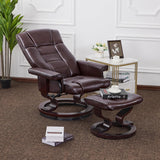 Modern Reclining Swivel Lounge Chair and Ottoman — Brown Faux Leather