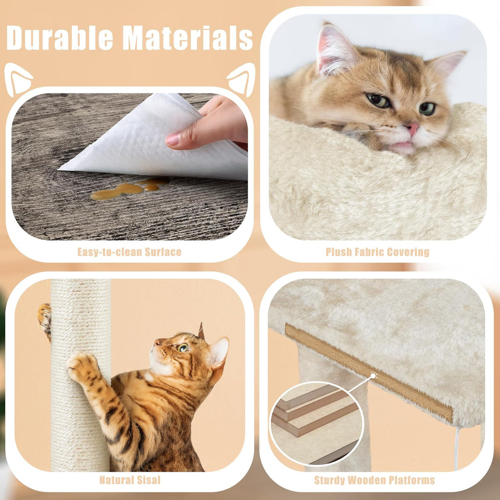 Litter Box Enclosure with Cat Tree, All-in-one Indoor Kitten House w/Scratching Posts, Wooden Cat Litter Box